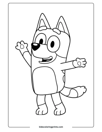 Bluey Dancing And Waving, Bringing Energy And Fun To This Lively Coloring Page.