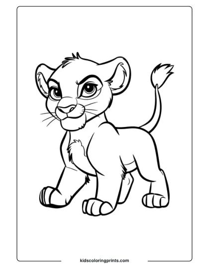 A Brave Lion Cub Standing Tall And Leading The Way, Perfect For A Leadership-Themed Lion Coloring Page For Kids.