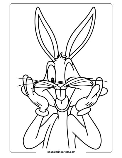 Coloring Page Of Bugs Bunny Making A Funny Face, Creating A Playful Scene For Fans Of The Character.