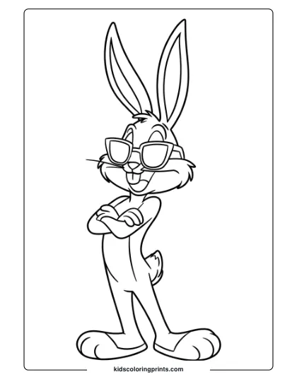 Coloring Page Of Bugs Bunny Wearing Sunglasses, With A Playful Pose, Perfect For A Fun Cartoon-Themed Coloring.