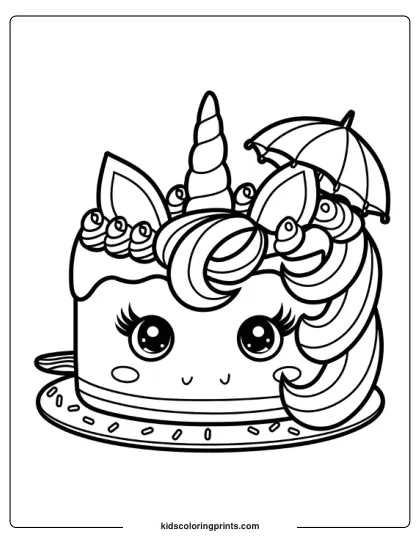 Unicorn Cake Coloring Page