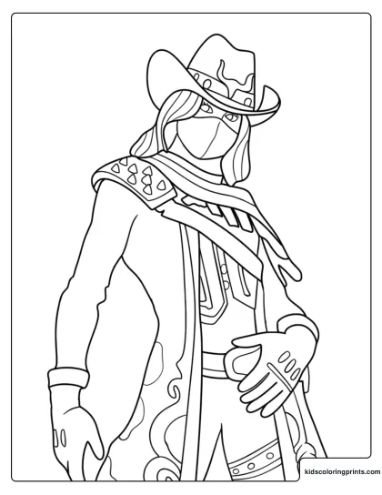 Calamity Cowgirl From Fortnite Coloring Page With Hat Mask Cape And Gloves