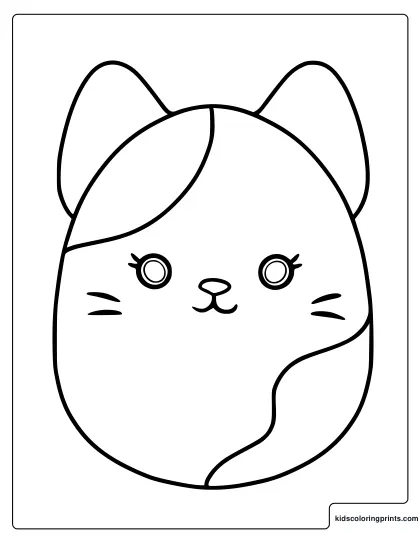 Cameron The Cat Squishmallow Coloring Page With Pointed Ears And Soft Markings.