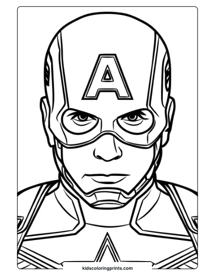 Captain America Face Coloring Page Featuring The Superhero’s Iconic Mask And Stern Expression.