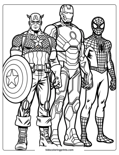 Captain America, Iron Man And Spider-Man Coloring Page