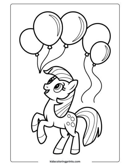 A Playful Pony With Balloons, Creating A Cheerful And Lighthearted Coloring Page.