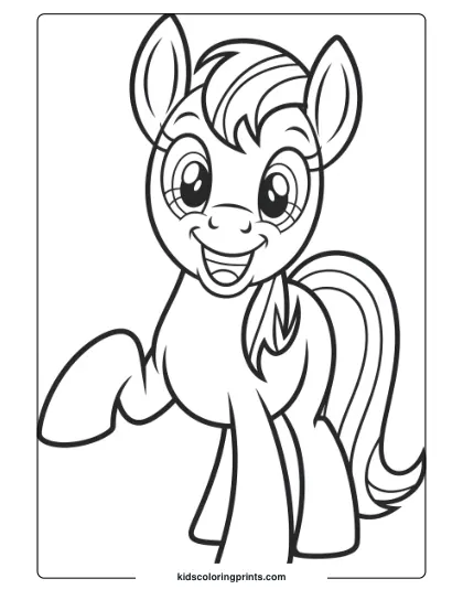 A Smiling Cartoon Pony With Large Eyes, Creating A Cute And Fun Coloring Experience.