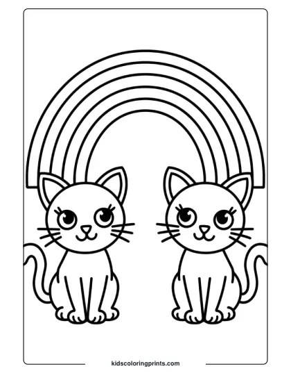 Cats And Rainbows Coloring Page