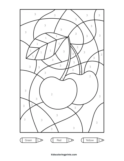 Cherry Color By Number Coloring Page With Fun Details To Color In.