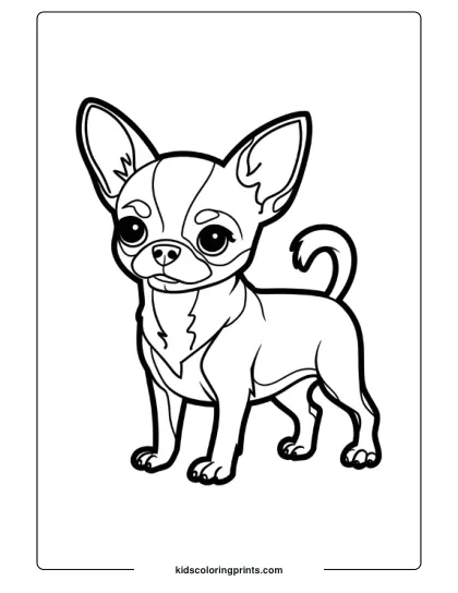 Chihuahua With Large Ears And Raised Tail In A Dog Coloring Page.