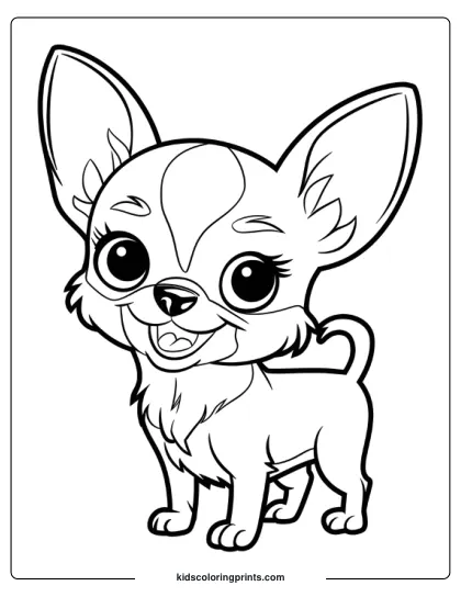Chiwawa With Large Ears And A Playful Expression Standing Upright In A Dog Coloring Page.