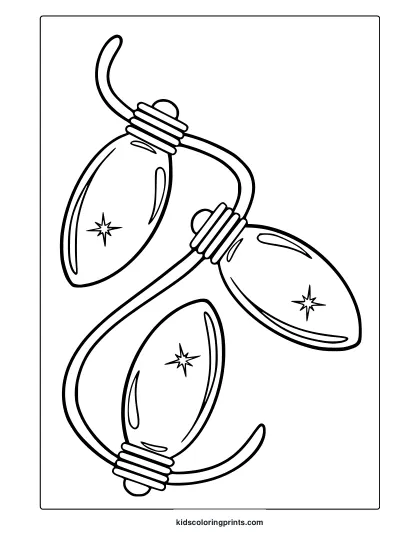 Christmas Light Bulbs Coloring Page With Star Patterns On Three Bulbs Connected By Wire.