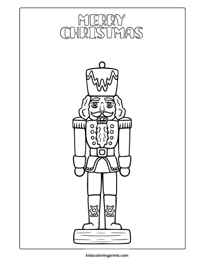 Christmas Nutcracker Coloring Page With Crown, Mustache, And Merry Christmas Text.