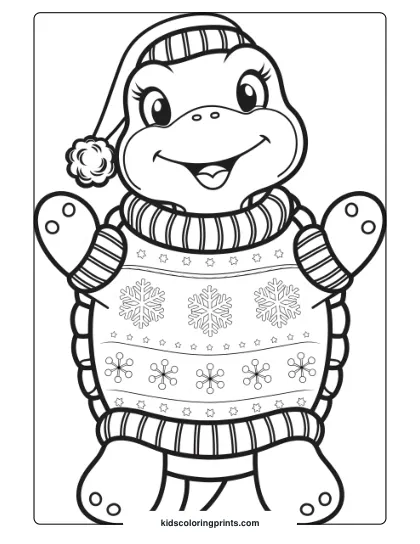 Christmas Turtle Coloring Page With A Sweater And Santa Hat, Bringing Holiday Cheer To Your Coloring.