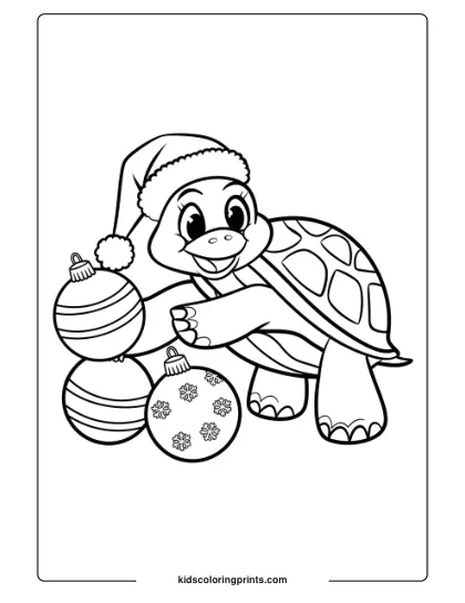 Christmas Turtle With Ornaments Coloring Page, Capturing A Festive Turtle With Holiday Cheer.
