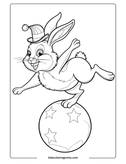 Coloring Page Of A Circus Bunny Balancing On A Ball, With A Playful, Festive Atmosphere.