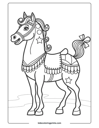 A Circus-Themed Horse In Costume, Ideal For A Fun And Colorful Coloring Page.