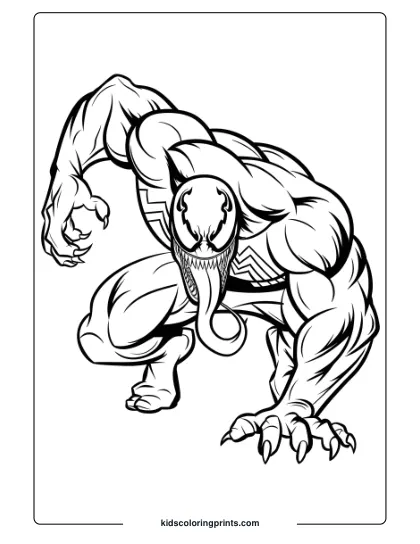 Classic Venom Pose Coloring Page, Showing Venom In An Attacking Stance.