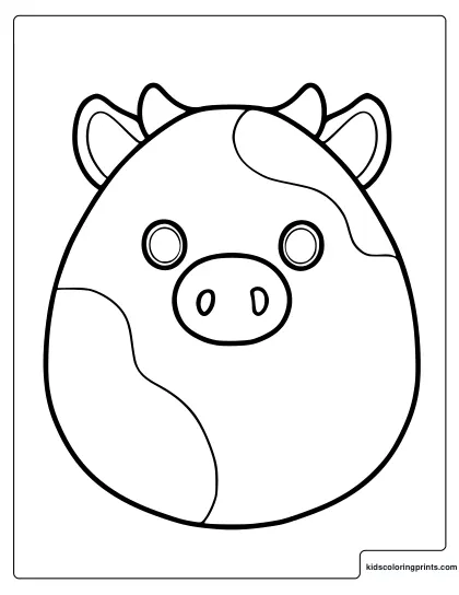 Connor The Cow Squishmallow Coloring Page With Horns And Patch Details.