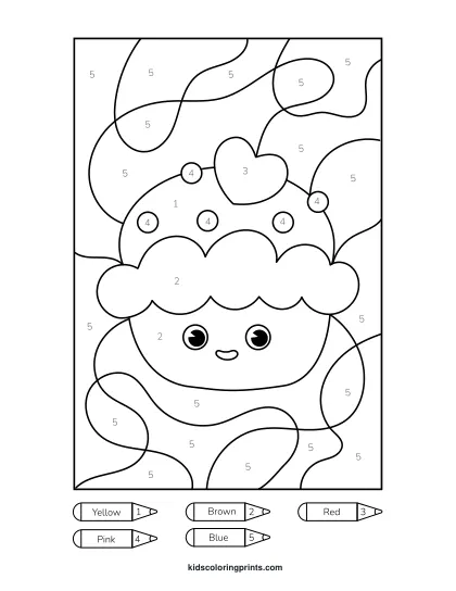 Cupcake Color By Number Coloring Page Showing A Cupcake With Smooth Pink Frosting, Colorful Sprinkles, And A Red Cherry.