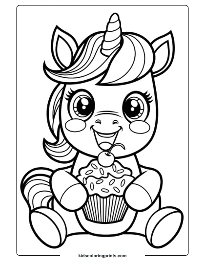 Unicorn Cupcake Coloring Page