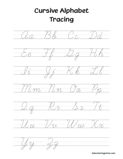 Cursive Alphabet Tracing Worksheet With Uppercase And Lowercase Letters From A To Z