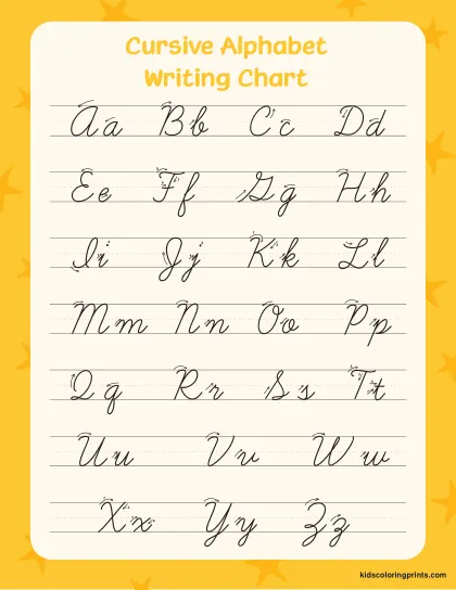 Cursive Alphabet Writing Chart With Uppercase And Lowercase Letters And Stroke Direction Arrows