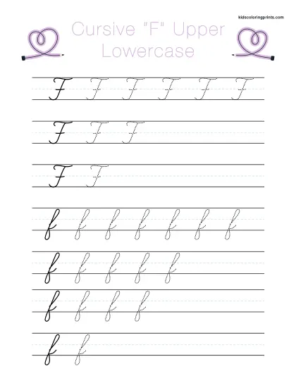 Cursive F Worksheet With Uppercase And Lowercase Letters For Handwriting Development.