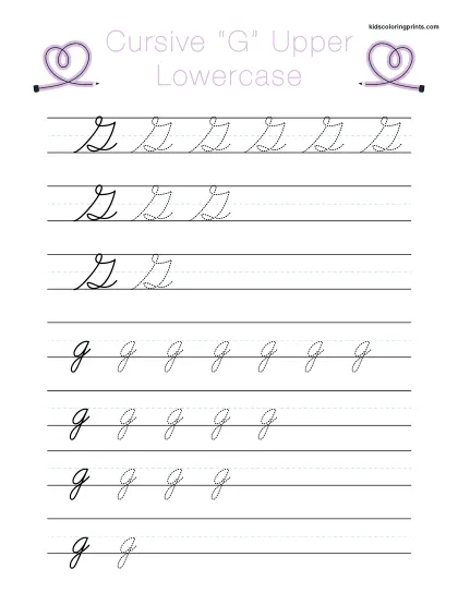 Cursive G Worksheet With Uppercase And Lowercase G For Handwriting Improvement.