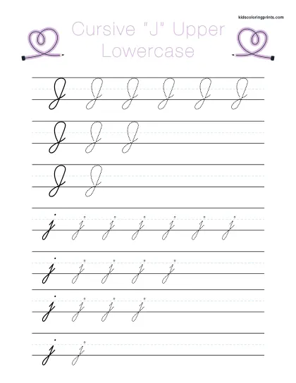 Cursive J Worksheet With Uppercase And Lowercase J For Cursive Writing Practice.