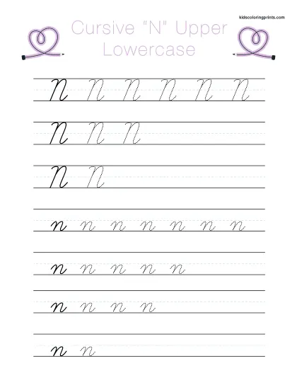 Cursive N Worksheet With Uppercase And Lowercase N For Cursive Tracing And Practice.