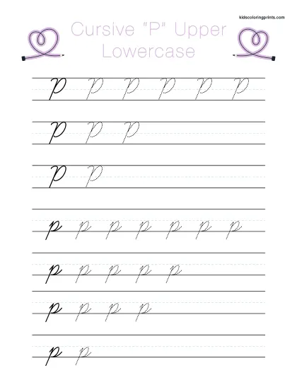 Cursive P Worksheet With Uppercase And Lowercase P For Cursive Tracing Activities.