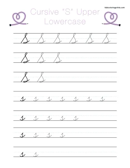 Cursive S Worksheet Showing Uppercase And Lowercase Letters For Writing And Tracing.