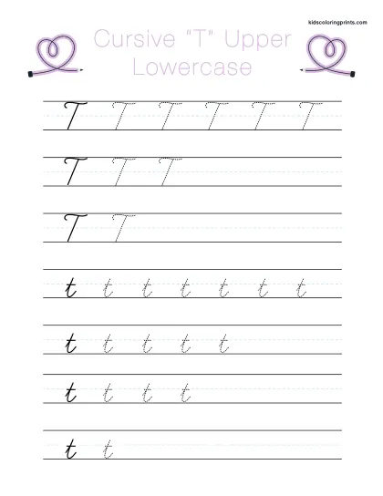 Cursive T Worksheet Showing Uppercase And Lowercase T For Cursive Writing Practice.