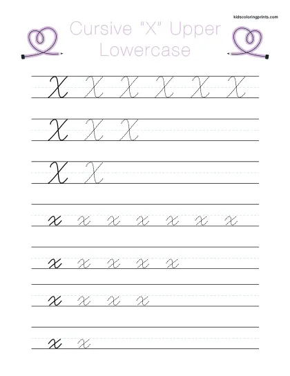 Cursive X Worksheet With Uppercase And Lowercase X For Handwriting Improvement.