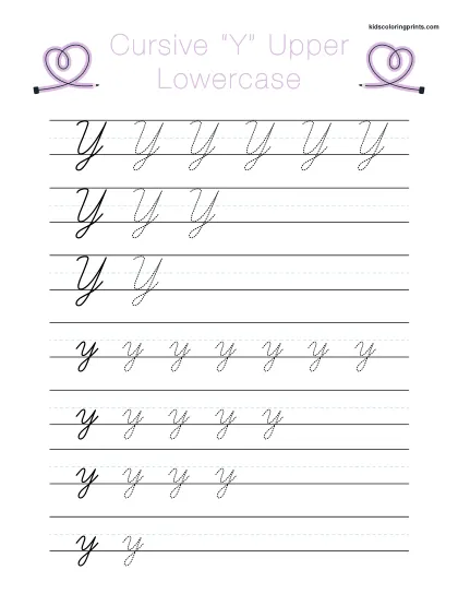 Cursive Y Worksheet Showing Uppercase And Lowercase Y For Writing And Tracing.