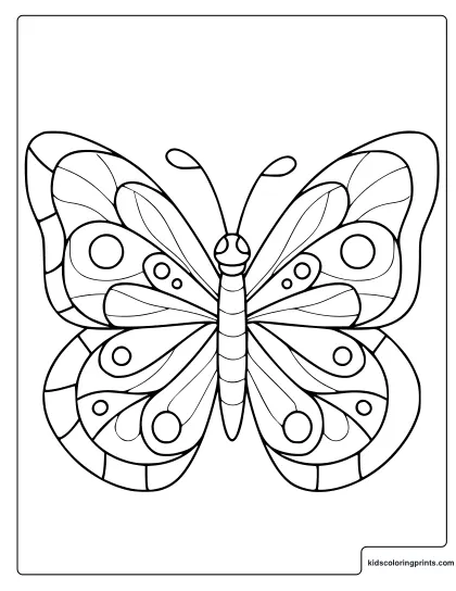 Cute Butterfly Coloring Page With Round Wing Patterns