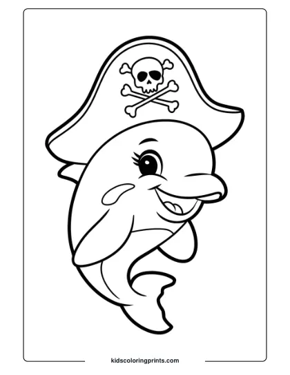 A Dolphin With A Pirate Hat, Perfect For A Fun And Adventurous Coloring Page.