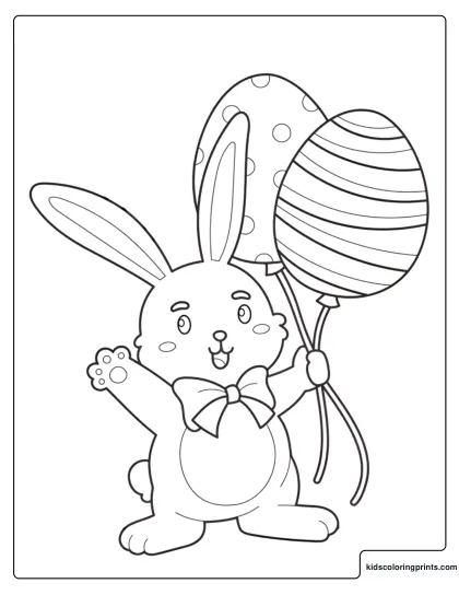 Cute Easter Bunny Holding Egg Balloons Coloring Page