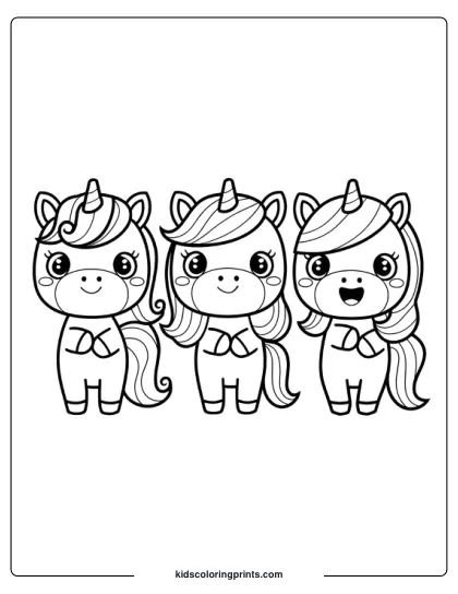 Cute Kawaii Unicorn Coloring Page