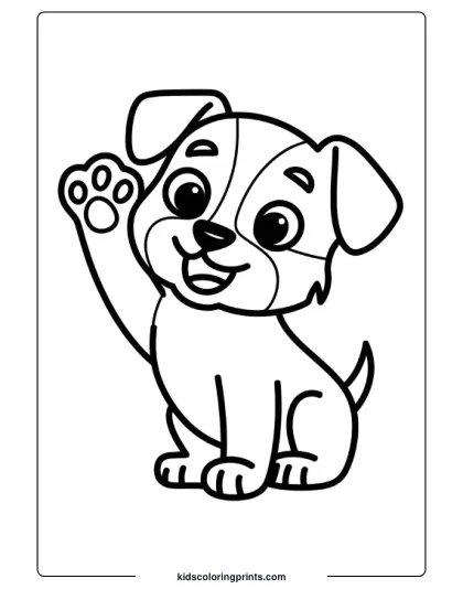 Puppy Raising Its Paw With A Cheerful Expression In A Dog Coloring Page.