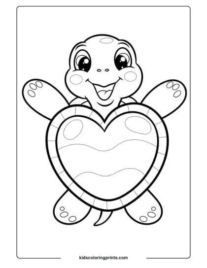 Turtle With Heart Shell Coloring Page, Featuring A Whimsical Turtle With A Unique Shell Design.