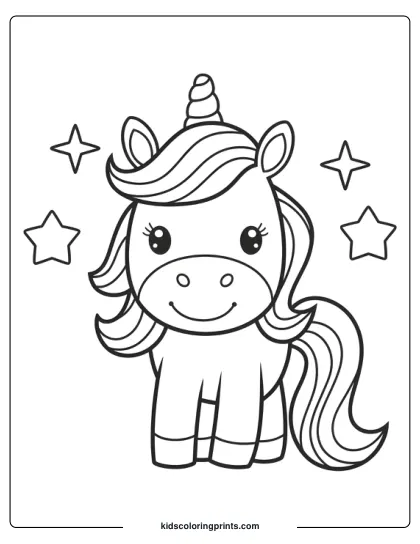 Cute Unicorn Coloring Page
