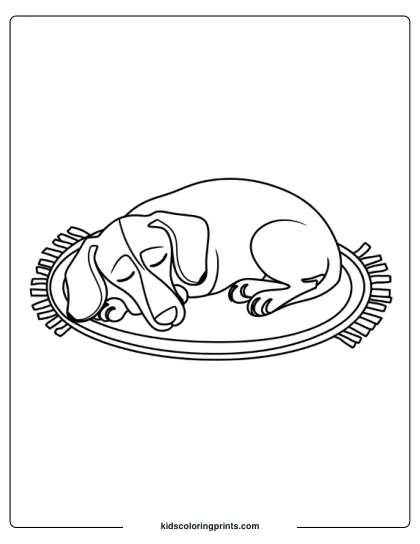 Dachshund Resting Peacefully On A Mat In A Dog Coloring Page.