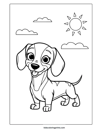 A Happy Dachshund Puppy Under The Sun. A Fun And Cute Dachshund Puppy Coloring Page To Color.