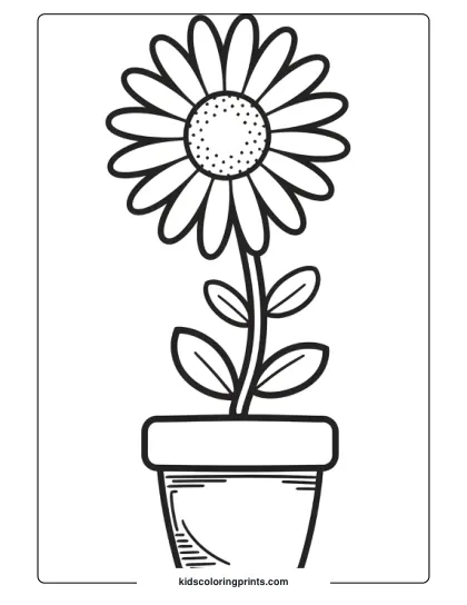 A Daisy Growing In A Simple Flower Pot, Offering A Fun Opportunity To Color Both The Plant And Pot.