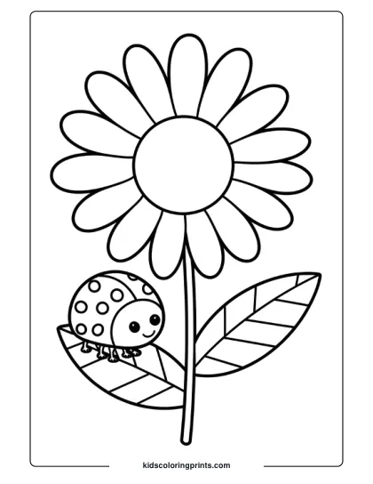 A Daisy With A Playful Ladybug Sitting On One Of Its Leaves, Creating A Charming Scene For Kids.