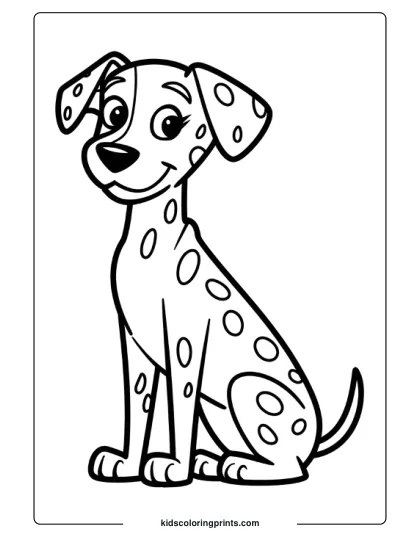 Dalmatian With Black Spots Sitting Upright With Perked-Up Ears In A Dog Coloring Page.