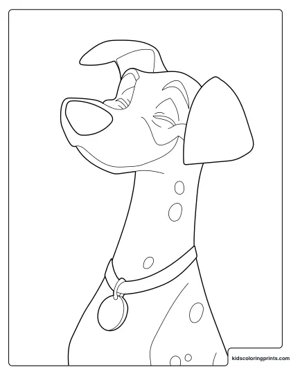 Dog Coloring Page Showing A Dalmatian With A Collar And Confident Expression.
