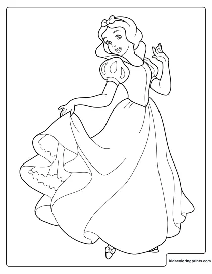 Princess Coloring Page Featuring A Smiling Princess Twirling In Her Flowing Gown.